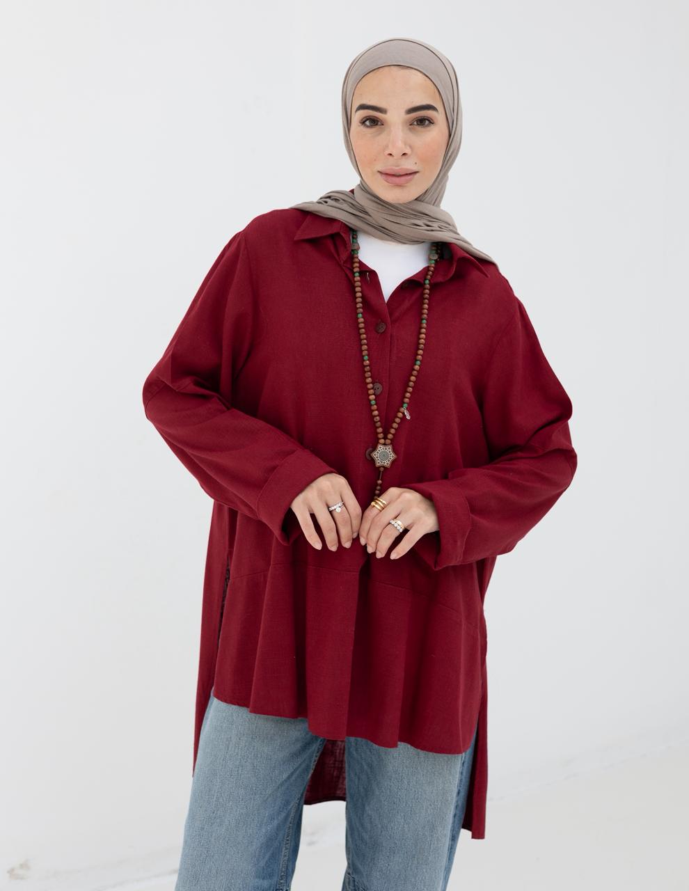 Lenin shirt with buttons in Wine red