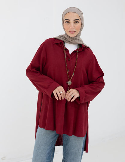 Lenin shirt with buttons in Wine red