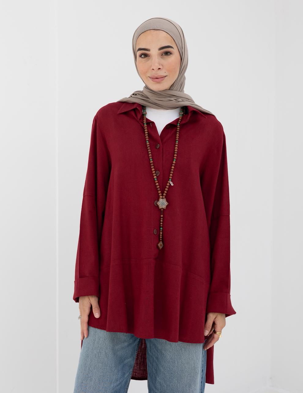 Lenin shirt with buttons in Wine red