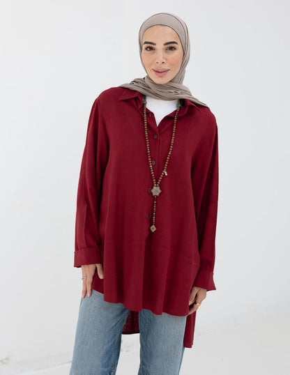 Lenin shirt with buttons in Wine red
