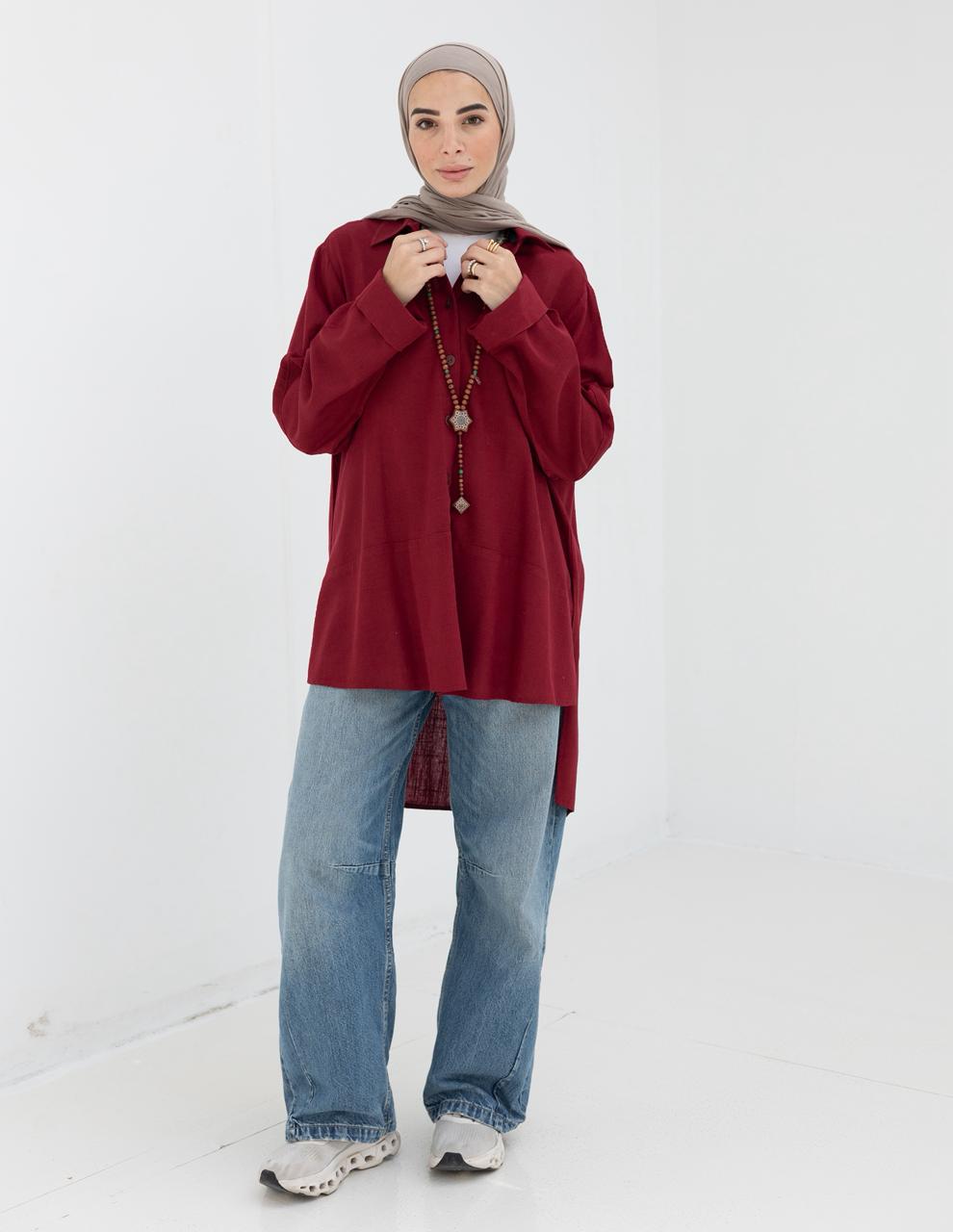 Lenin shirt with buttons in Wine red
