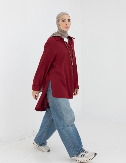 Lenin shirt with buttons in Wine red