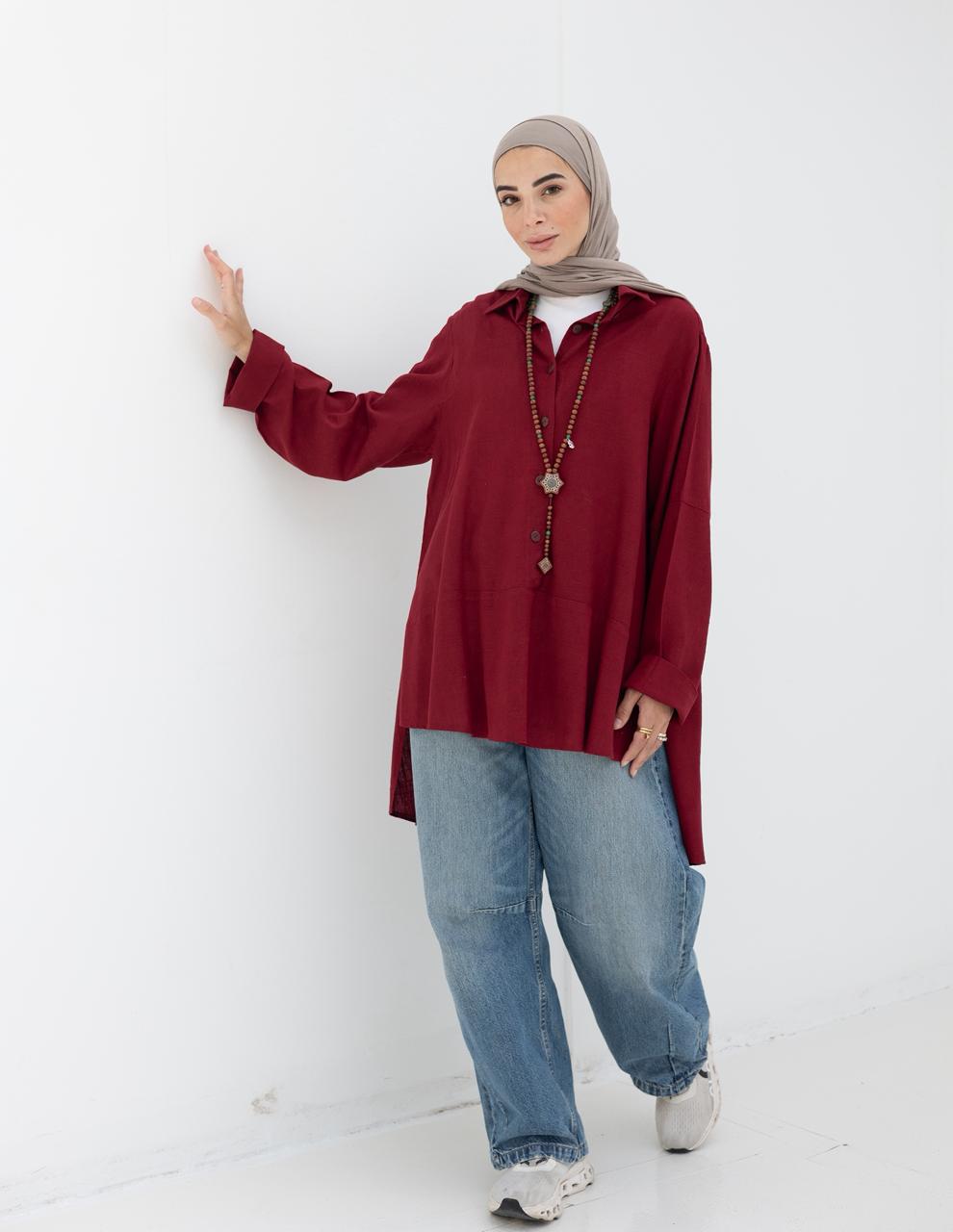 Lenin shirt with buttons in Wine red