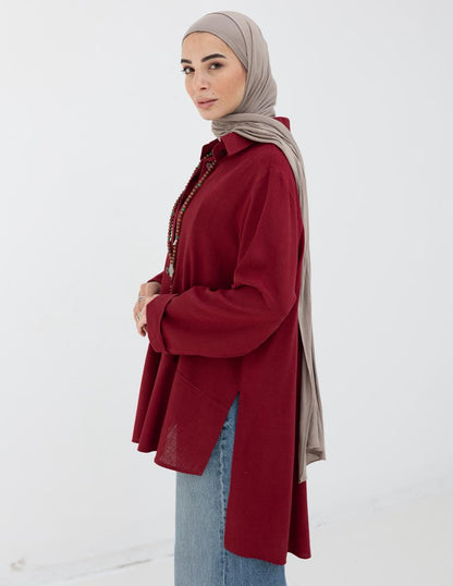 Lenin shirt with buttons in Wine red