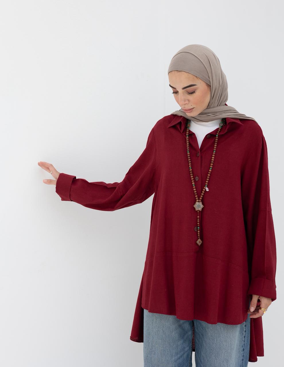 Lenin shirt with buttons in Wine red