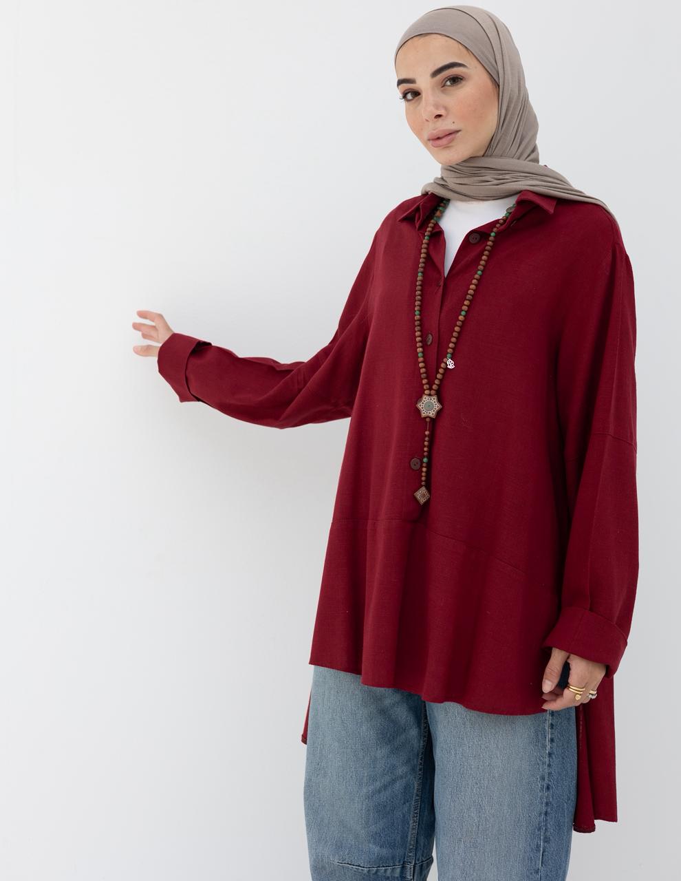 Lenin shirt with buttons in Wine red