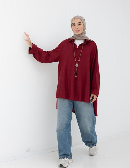 Lenin shirt with buttons in Wine red