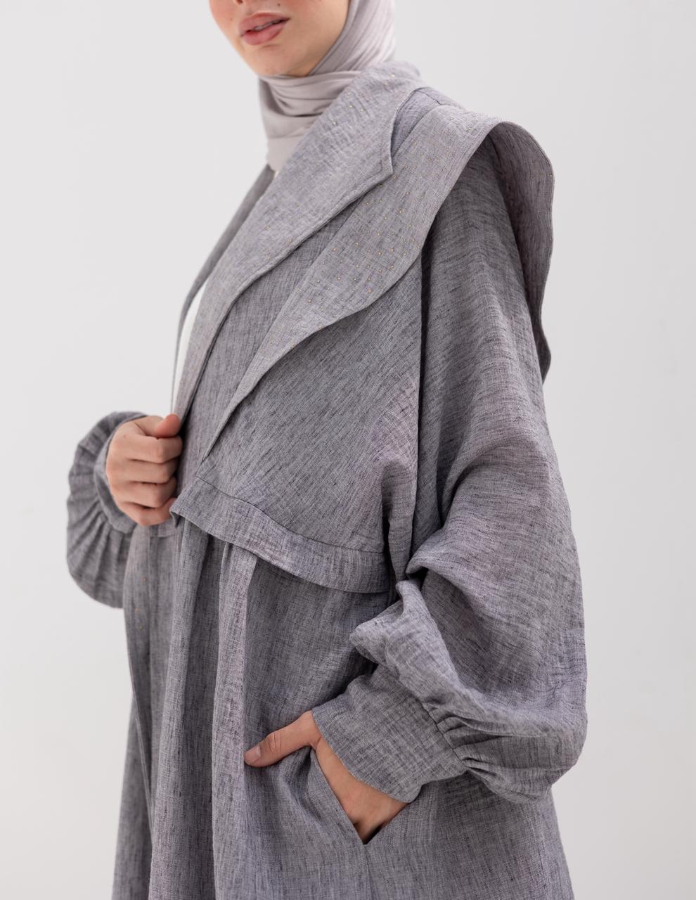 Trendy Lenin cardigan with golden dots in Gray