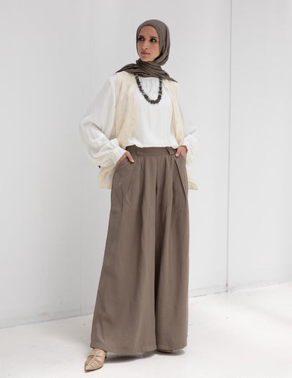 Trendy wide leg pants in Light olive