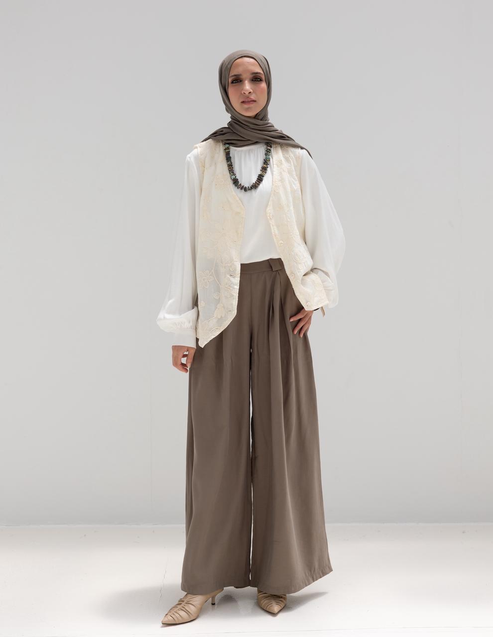 Trendy wide leg pants in Light olive