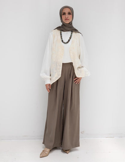 Trendy wide leg pants in Light olive