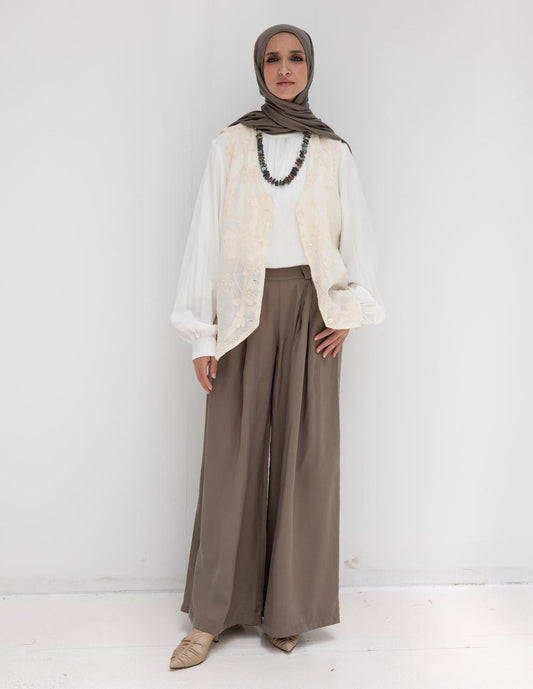 Trendy wide leg pants in Light olive