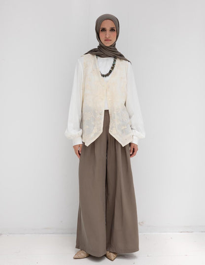 Trendy wide leg pants in Light olive
