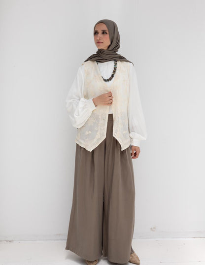 Trendy wide leg pants in Light olive