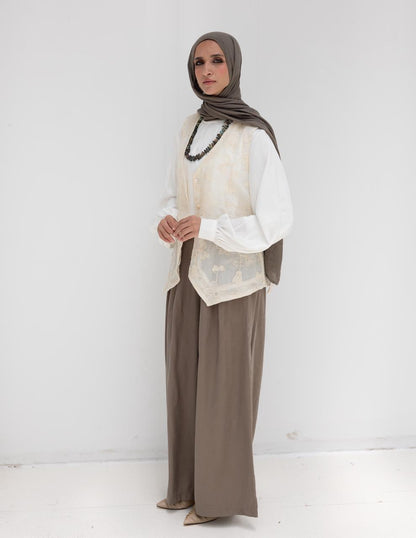 Trendy wide leg pants in Light olive