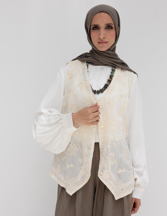 Embroidered vest in Offwhite
