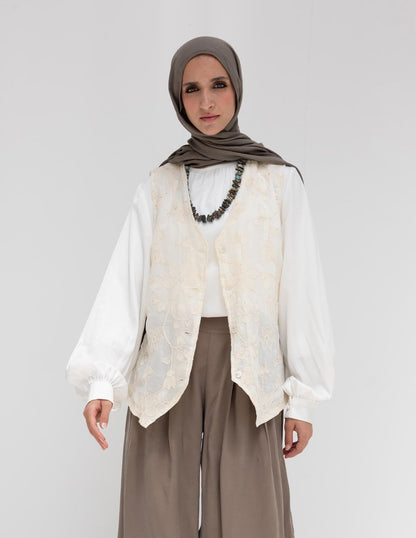 Embroidered vest in Offwhite