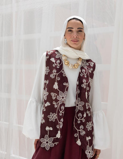 Embroidered vest in Burgundy