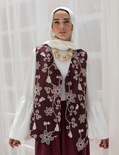 Embroidered vest in Burgundy