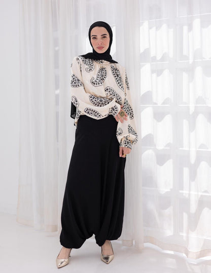Evening printed silky blouse in Off white