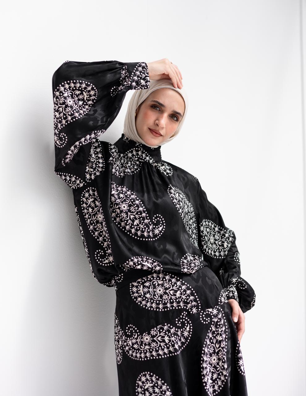 Evening printed silky blouse in Black