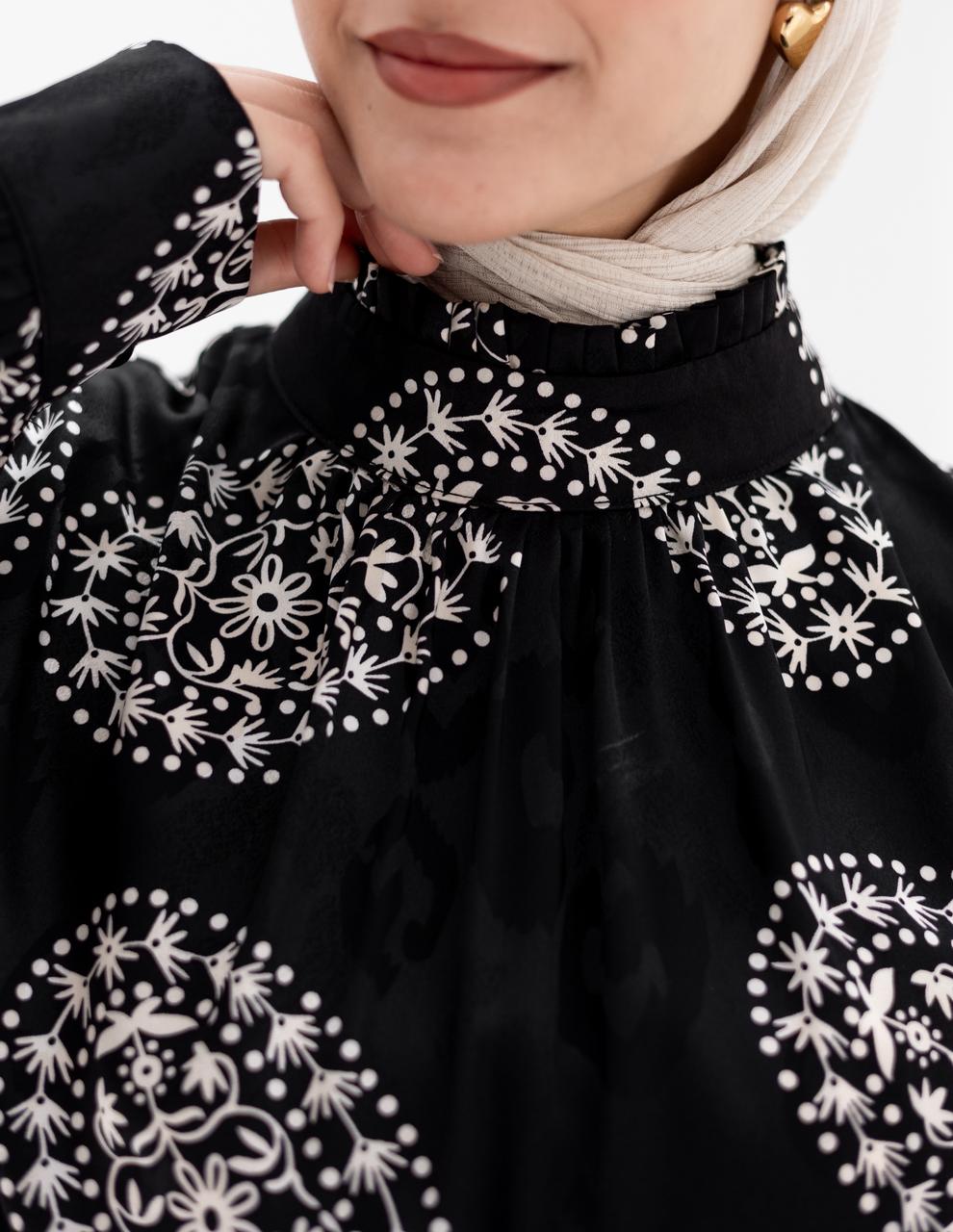 Evening printed silky blouse in Black