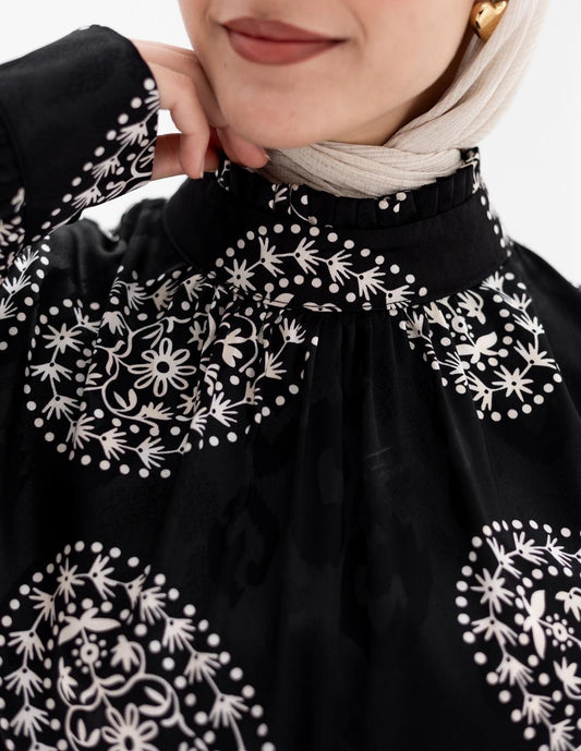 Evening printed silky blouse in Black