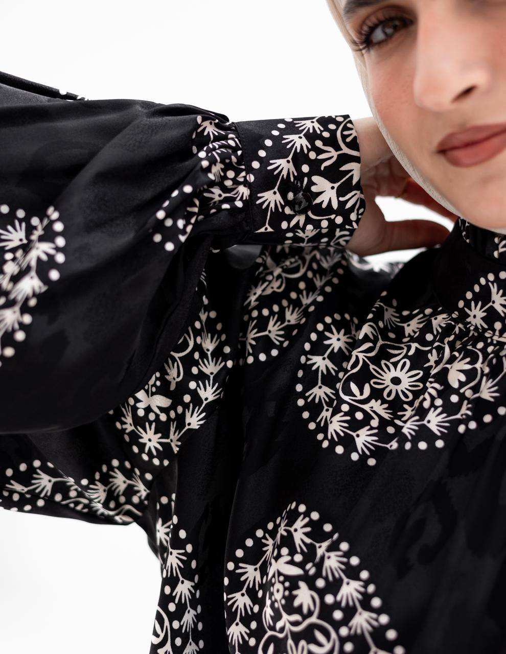 Evening printed silky blouse in Black