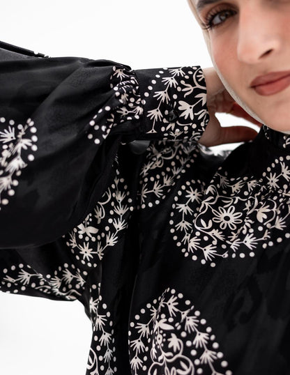 Evening printed silky blouse in Black