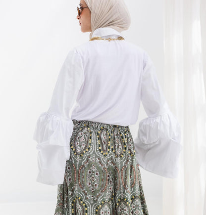 Puffy sleeves poplin & cotton Lycra blouse in White