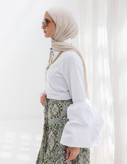 Puffy sleeves poplin & cotton Lycra blouse in White