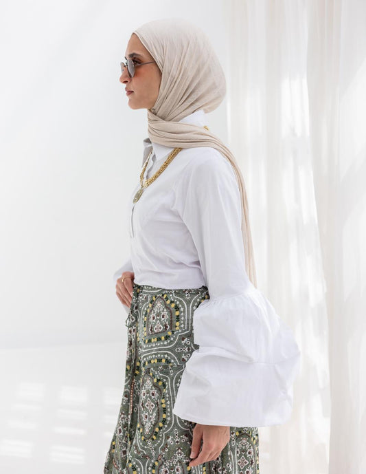 Puffy sleeves poplin & cotton Lycra blouse in White