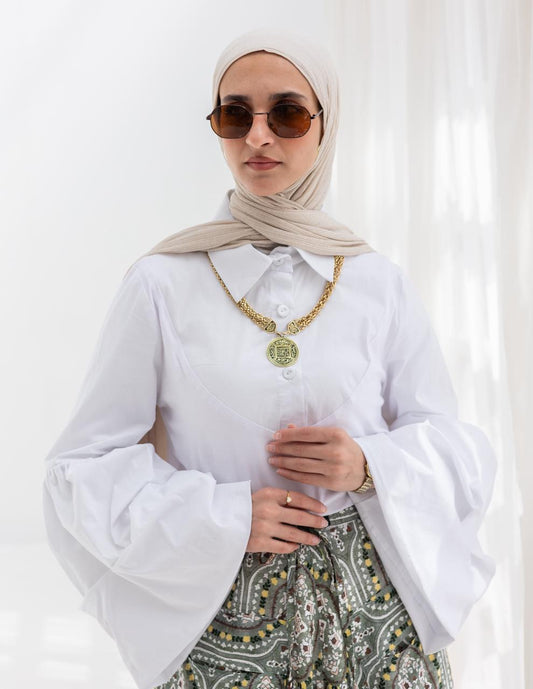 Puffy sleeves poplin & cotton Lycra blouse in White