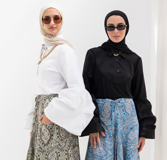 Puffy sleeves poplin & cotton Lycra blouse in Black