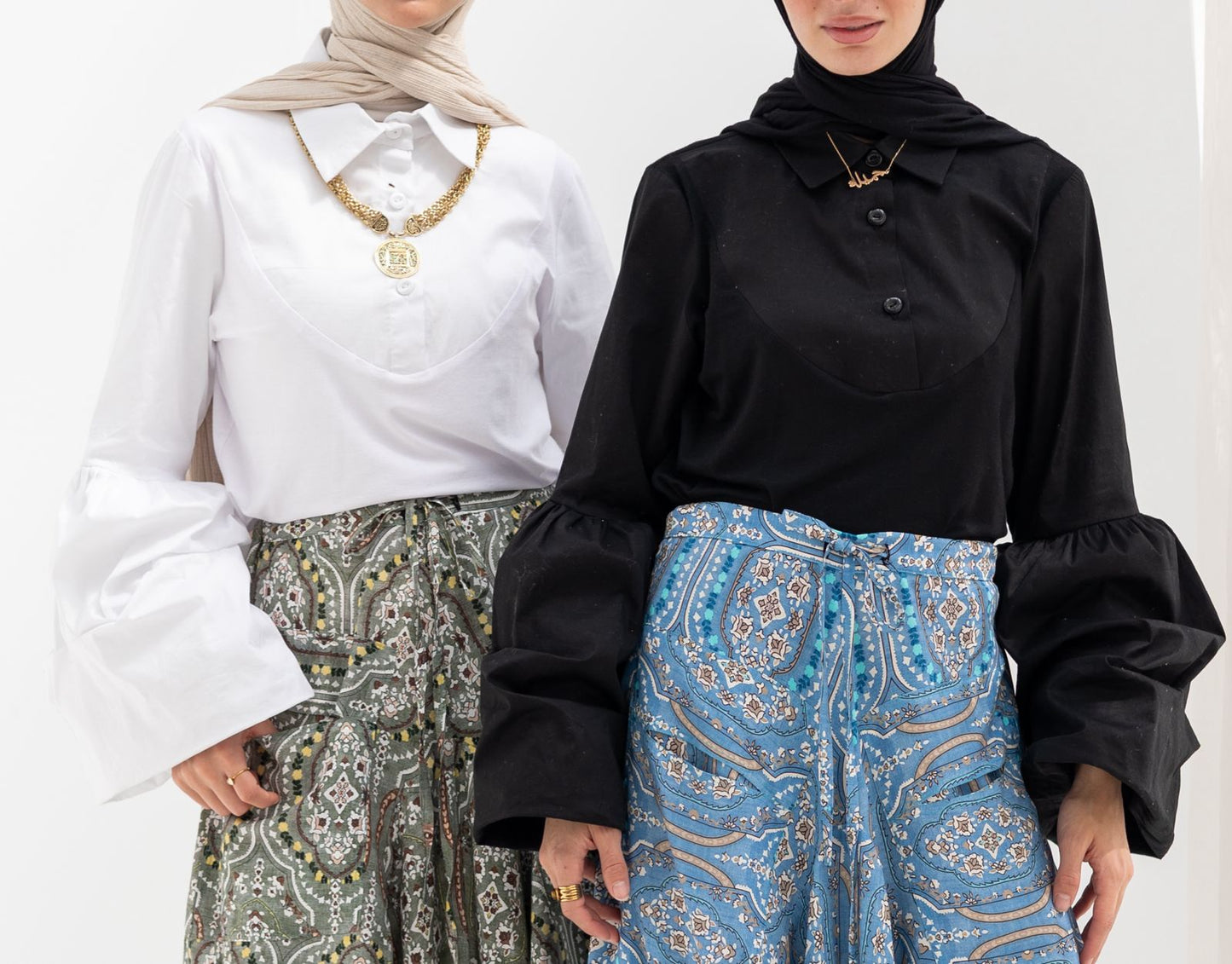 Puffy sleeves poplin & cotton Lycra blouse in Black