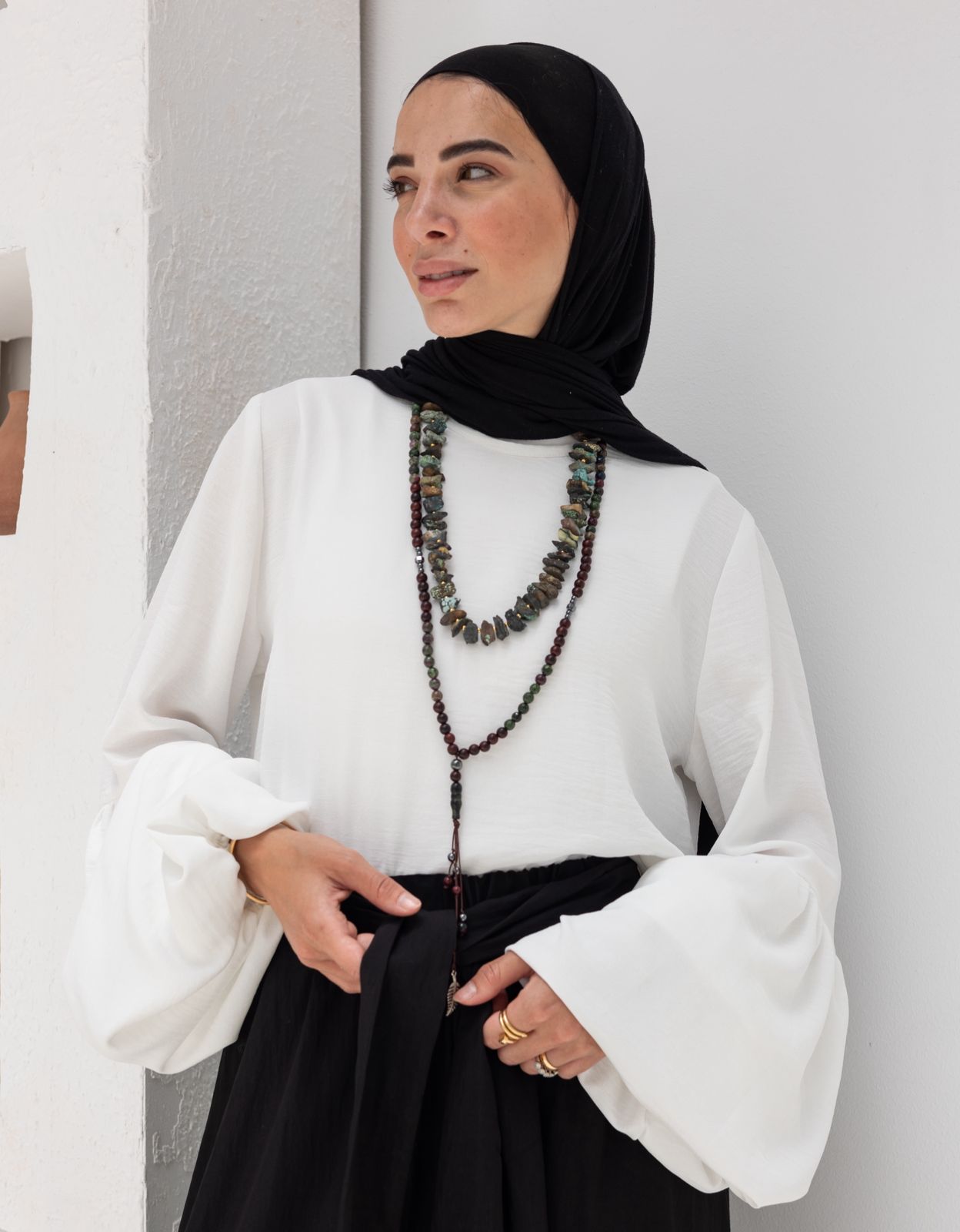 Crepe puffy sleeves top in Light off white