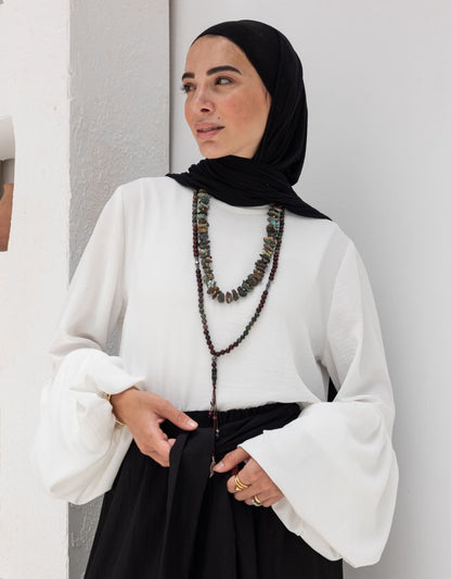 Crepe puffy sleeves top in Light off white