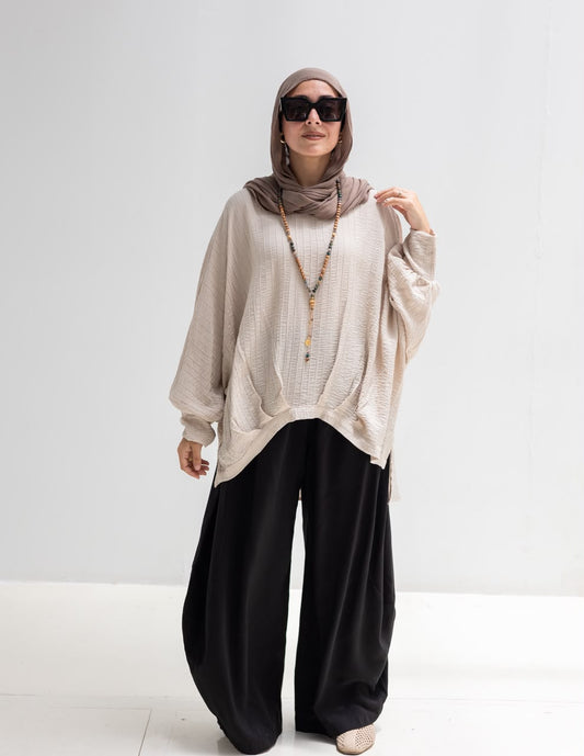 High low blouse in beige