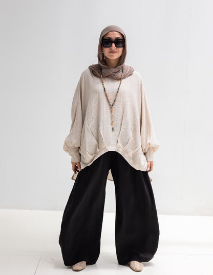 High low blouse in beige