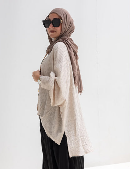 High low blouse in beige
