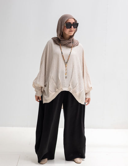 High low blouse in beige