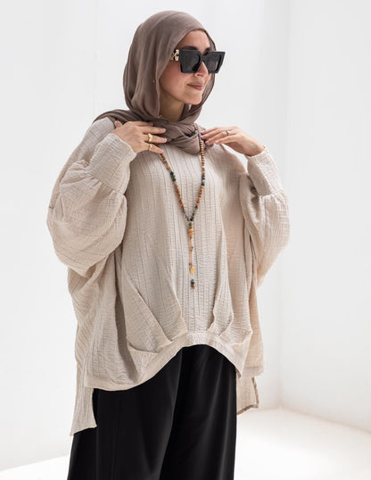 High low blouse in beige
