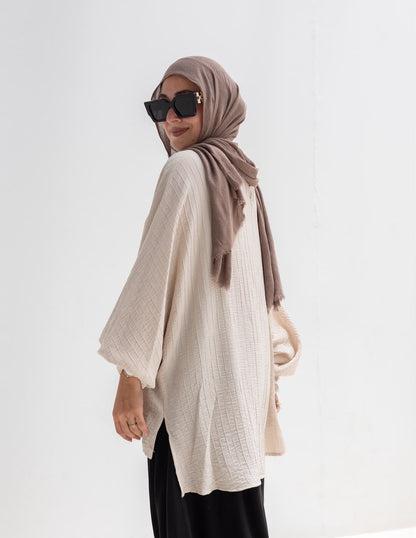 High low blouse in beige