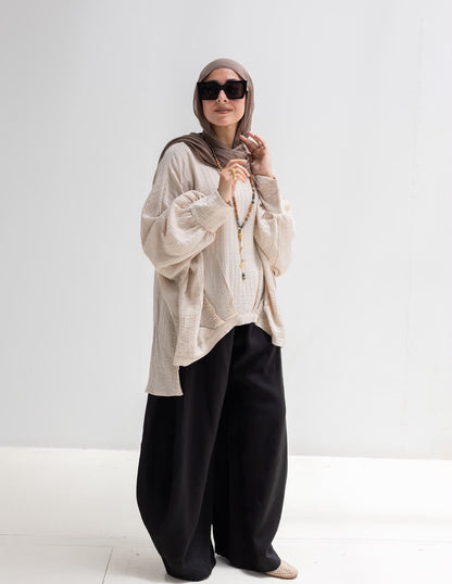 High low blouse in beige