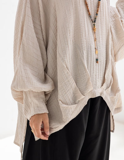 High low blouse in beige