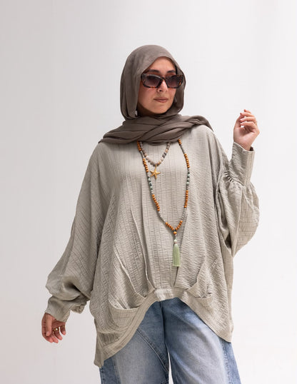 High low blouse in Light olive