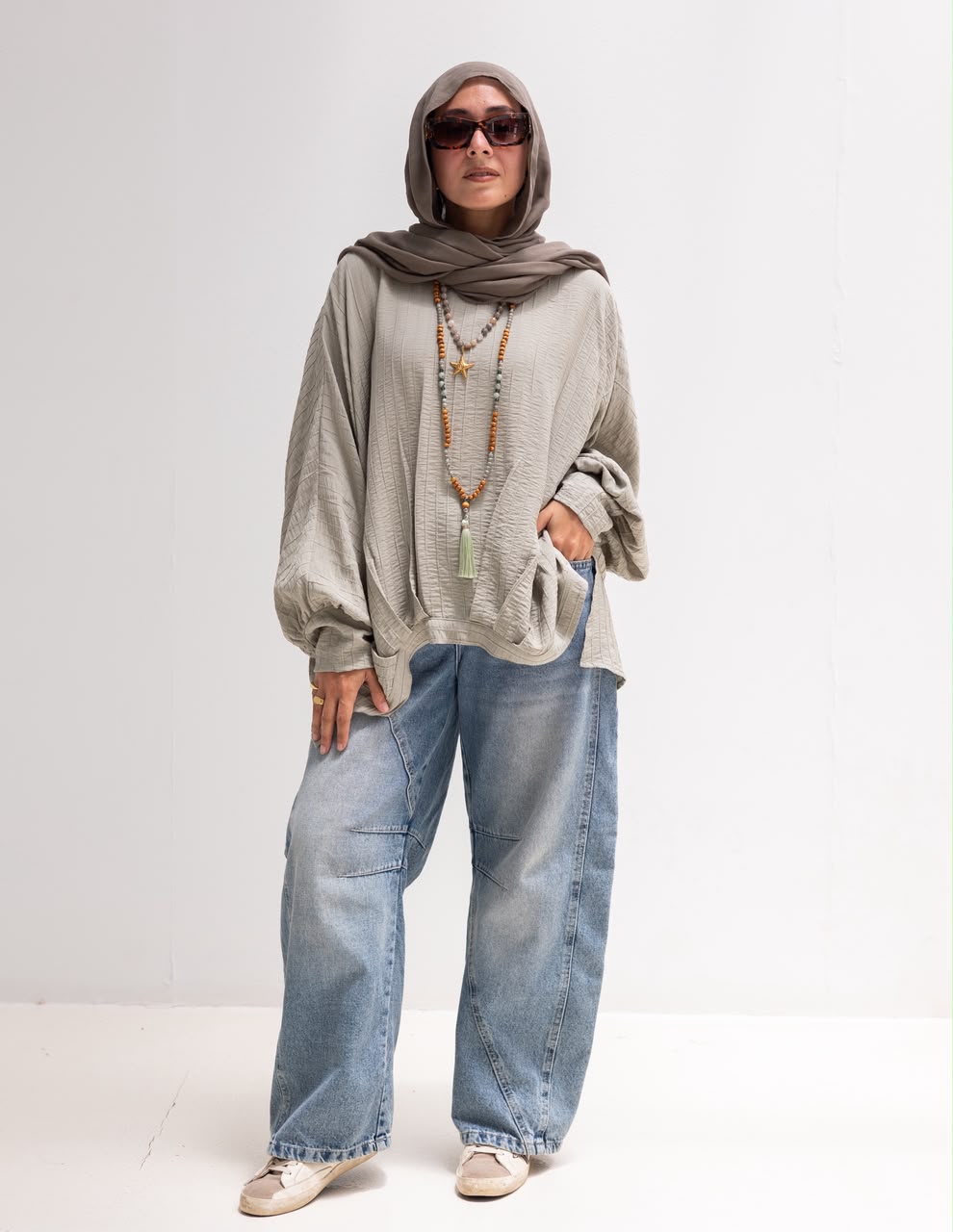 High low blouse in Light olive