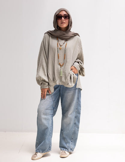 High low blouse in Light olive