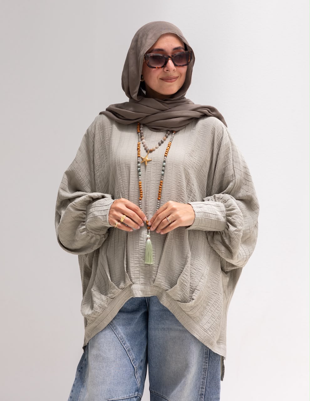 High low blouse in Light olive