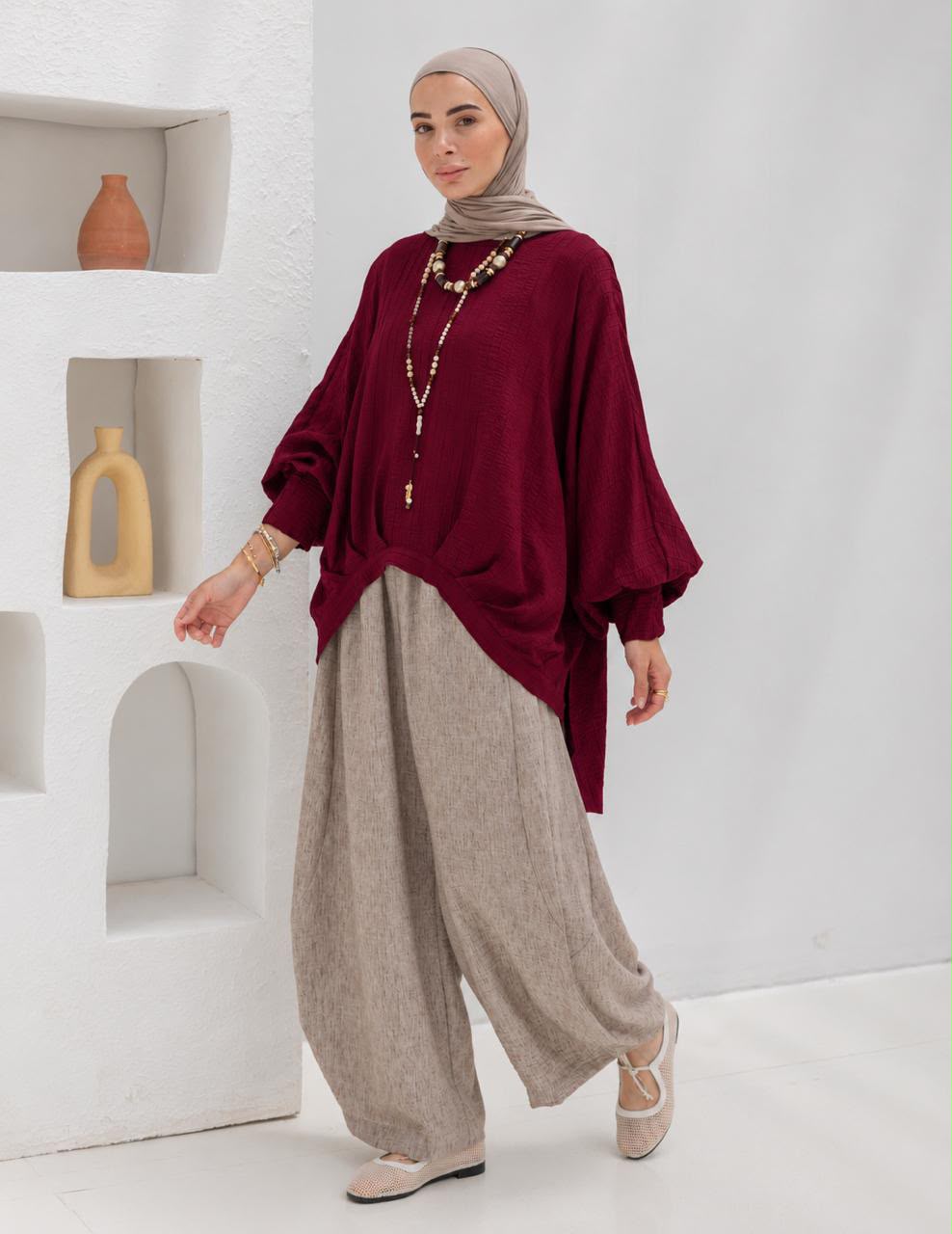 High low blouse in Wine red